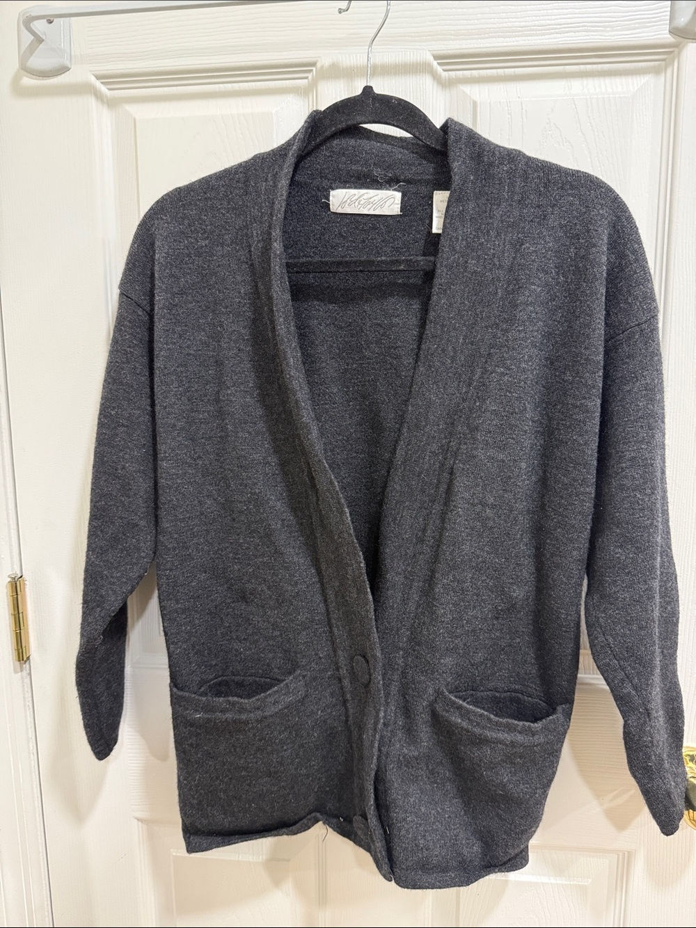 Lord & Taylor Charcoal Gray Open-Front Women's Cardigan 100% Merino Wool